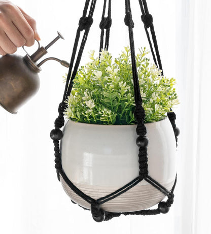 Mkono 3 Pack Macrame Plant Hangers Indoor Different Size Hanging Planter Basket Flower Pot Holder with Beads No Tassels 35"/29"/23", Medium, Brown