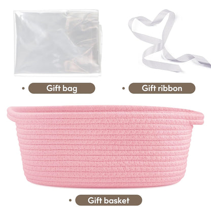 Pro Goleem Small Woven Basket with Gift Bags and Ribbons Durable Baskets for Mothers Day Gifts Empty Small Rope Basket for Storage 12"X 8" X 5" Baby Toy Baskets with Handles, White