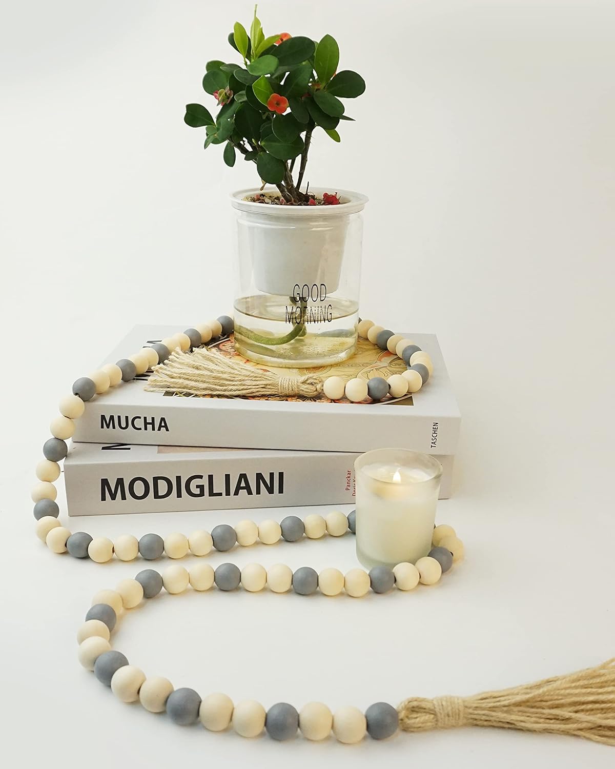 Wooden Beads Garland with Tassels, 61 Inch Wood Bead Garland, Modern Farmhouse Decor, Boho Home Decor Clearance