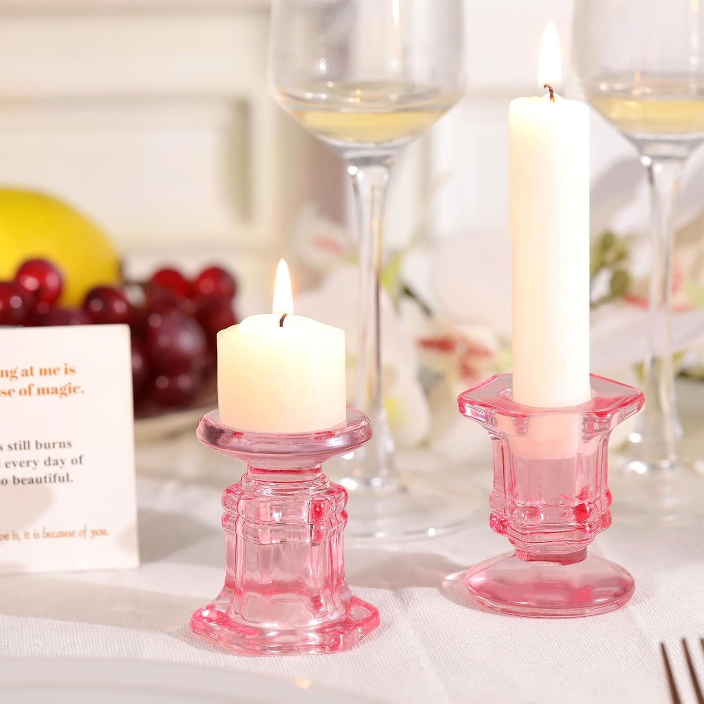 Lanttu Candlestick Holders Bulk, 12 Pcs Glass Candle Holders Set Clear, Crystal Taper Candle Holder for Wedding, Table Centerpiece, Home Decoration