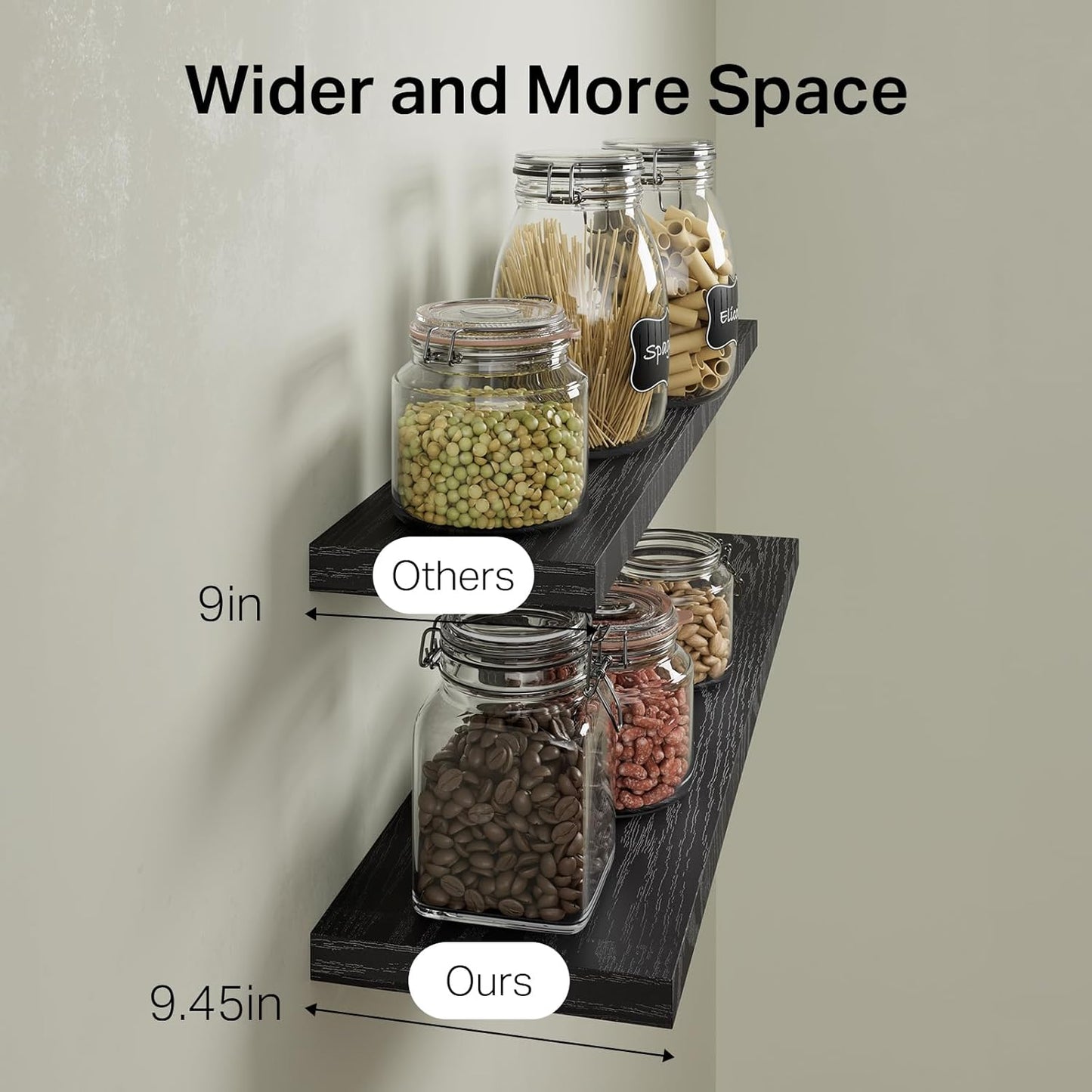 BAYKA Floating Shelves for Wall, Set of 3, Wall Mounted Rustic Wood Shelves for Bathroom, Bedroom, Living Room, Kitchen, Small Hanging Shelf for Books/Storage/Room Decor, Walnut-Like, 15.7in