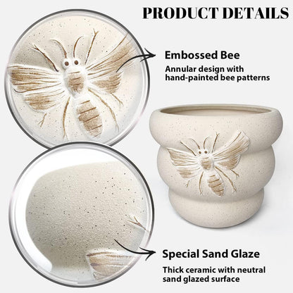 YBX 8 Inch + 6 Inch Ceramic Plant Pots, Succulent Flower Pots with Drainage Holes, Terracotta Planters for Indoor Plants, White&Terracotta (Garden)