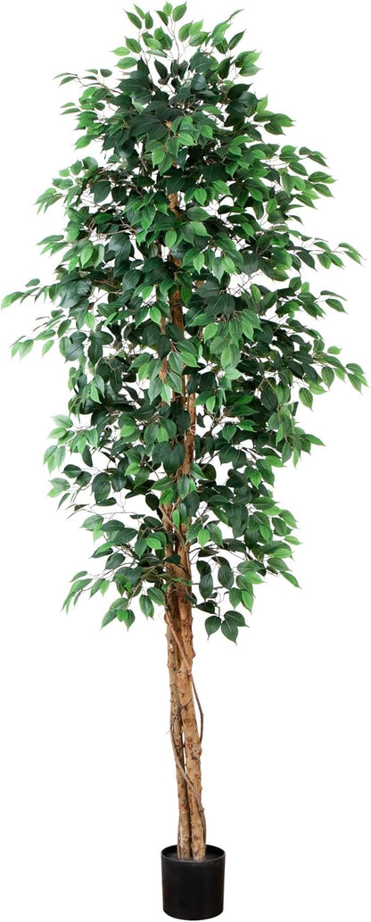 Nearly Natural 4ft Triple Trunk Ficus Silk Tree with Natural Wood Trunks and Dense Foliage, Mid-Size Faux Floor Plant for Home and Office