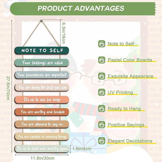 Yookeer Mental Health Reminders Wall Art Decoration Positive Psychology Affirmations Therapy Office Decor Occupational Therapy Gifts Wooden Hanging Wall Pediments Inspirational Gifts(Pastel Color)