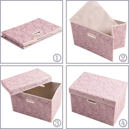 PRANDOM Larger Collapsible Storage Bin with Lid [1-Pack] Fabric Decorative Storage Box Cube Organizer Container Baskes with Handles Divider for Bedroom Closet Living Room Pink 17.7x11.8x11.8 Inch