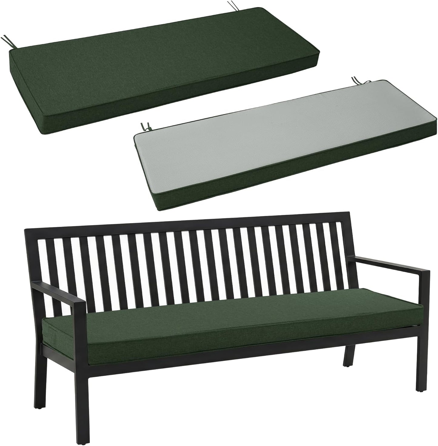 Outdoor Bench Cushion, Water-Resistant & Fade-Resistant, Porch Swing Cushions with Ties, Patio Furniture Seat Pads for Garden Loveseat Settee, Removable Cover Non-Slip Bottom, 48 x 16 Inch, Natural