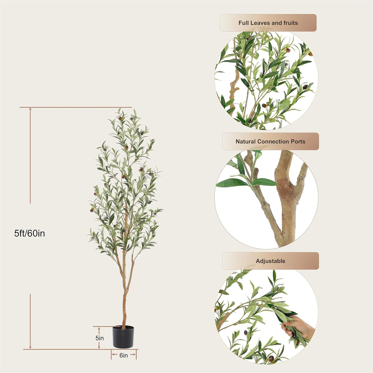 Bellacat Faux Olive Tree 7ft，Olive Trees Artificial Indoor with Natural Wood Trunk and Realistic Leaves and Fruits. 7 Feet(84in) Fake Olive Tree for Home House Office Décor.