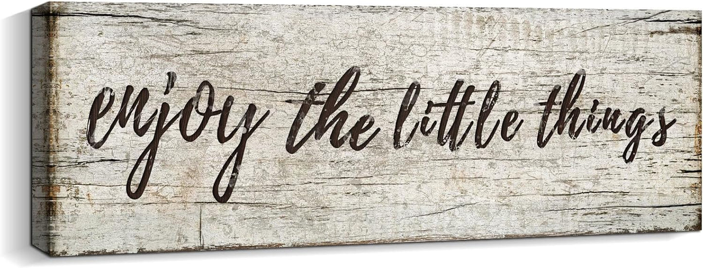 Quotes Wall Decor Enjoy the Little Things Sign Family Wall Signs Canvas Prints Rustic Wooden Wall Art Wood Pictures for Living Room Bedroom Office Home Decor, 6 X 17 Inch Framed