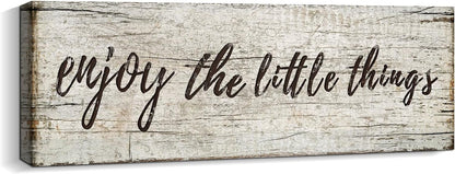 Quotes Wall Decor Enjoy the Little Things Sign Family Wall Signs Canvas Prints Rustic Wooden Wall Art Wood Pictures for Living Room Bedroom Office Home Decor, 6 X 17 Inch Framed