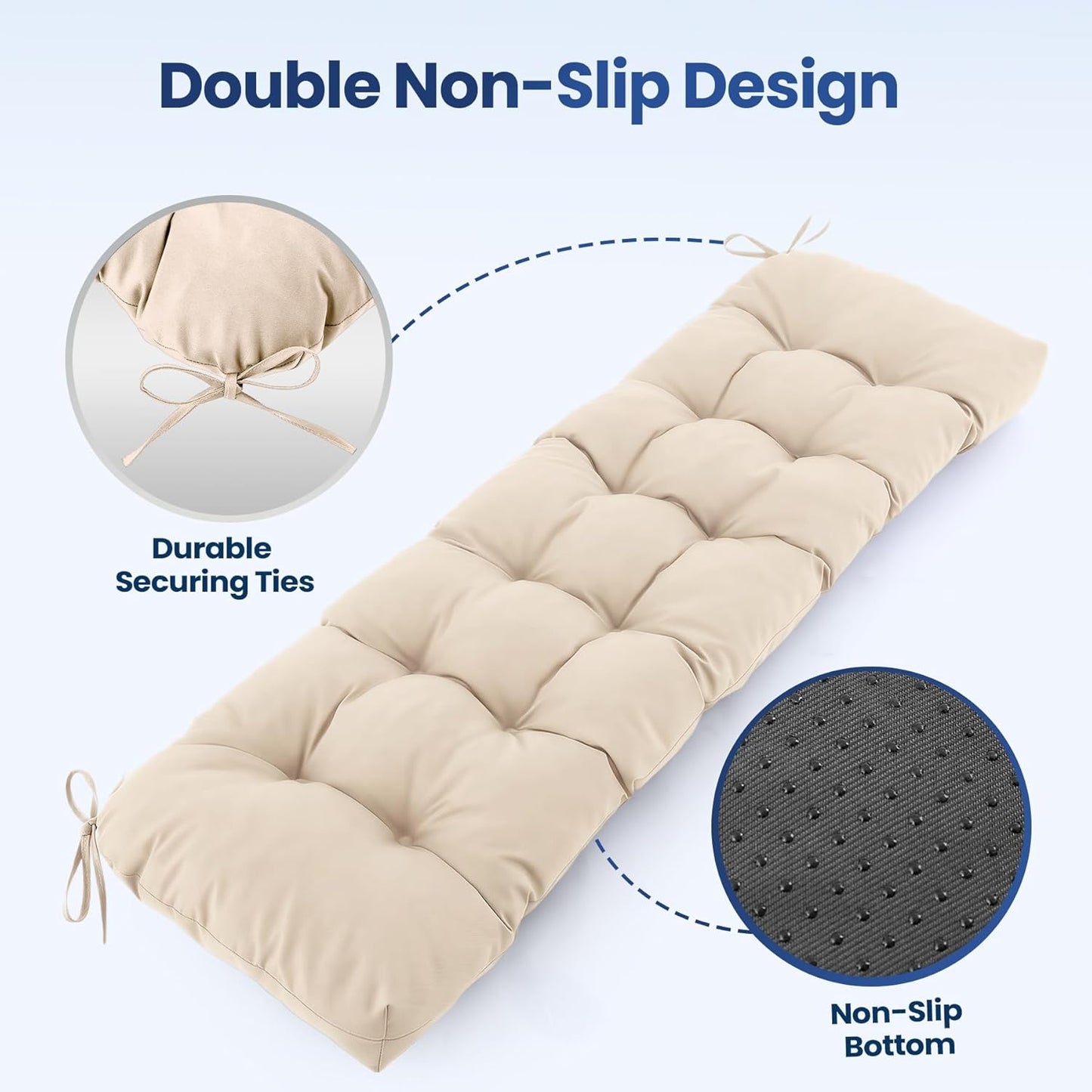 IASEAHK Outdoor Bench Cushion 48x18x5 Inch, Waterproof & Fade-Resistant Patio Furniture Cushions, Tufted Memory Foam Indoor/Outdoor Cushions for Couch Swing with Non-Slip Backing & Straps, Dark Grey