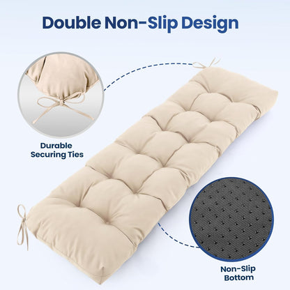 IASEAHK Outdoor Bench Cushion 48x18x5 Inch, Waterproof & Fade-Resistant Patio Furniture Cushions, Tufted Memory Foam Indoor/Outdoor Cushions for Couch Swing with Non-Slip Backing & Straps, Dark Grey