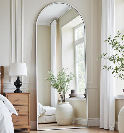 Dewfig Arched Full Length Mirror, 76"x34" Large Floor Mirror, Full Body Mirrors for Leaning or Hanging, Standing Mirrors for Bedroom, Living Room,Dressing Room, Aluminum Alloy Frame, Black