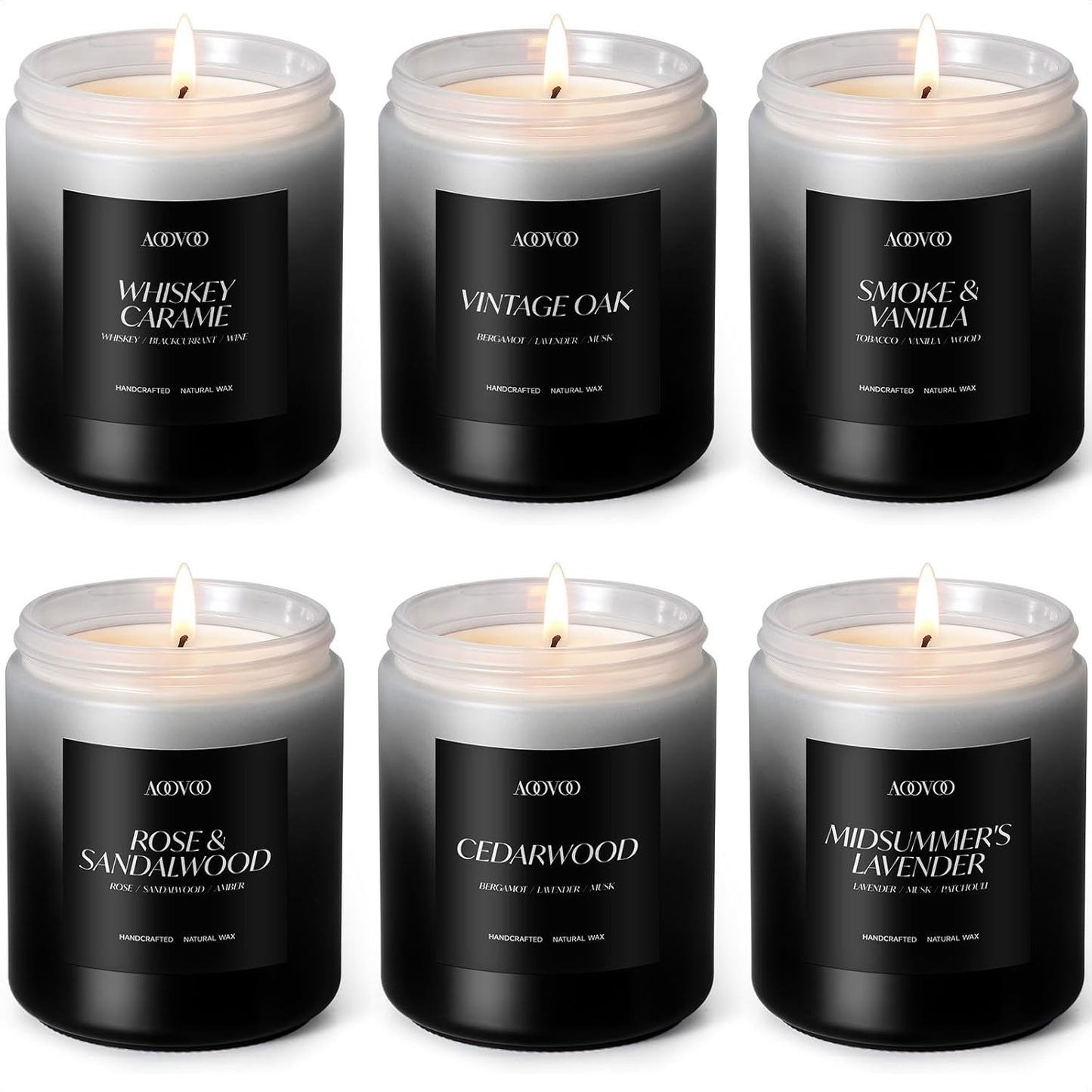 AOOVOO Scented Candles Set - 6 Pack Men Candles for Home Scented, 42 oz Soy Wax, 300 Hour Long Lasting Candle, Soy Candle Gifts Set for Men, Birthday, Valentine, Christmas, Anniversary Present