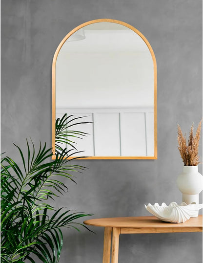 Black Arched Wall Mirror Aluminum Alloy Frame Bathroom Mirror Brushed Metal Vanity Wall Mounted Mirror for LivingRoom Bedroom Entryway Room Home Decor 16"x12"