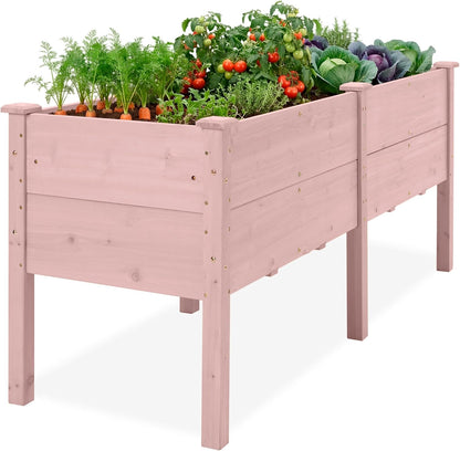 Best Choice Products 72x24x30in Raised Garden Bed, Elevated Wood Planter Box Stand for Backyard, Patio, Balcony w/Divider Panel, 6 Legs, 300lb Capacity - Natural
