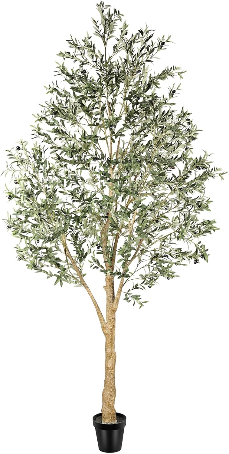Realead Faux Olive Tree 7ft - Realistic Tall Olive Trees Artificial Indoor - Large Fake Olive Tree with Natural Wood Trunk and Lifelike Leaves - Artificial Olive Tree for Home Office Decor