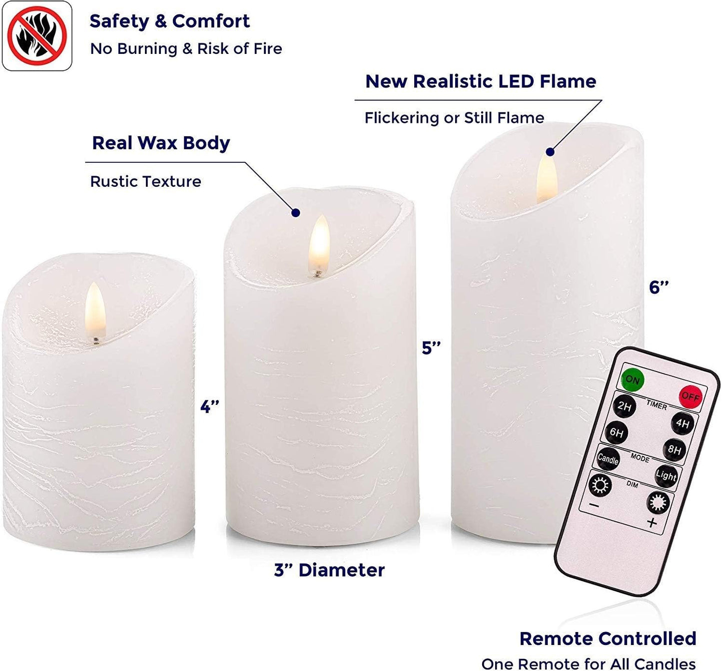 VENTA Set of 3 Warm Ivory Pillar Candles | Real Wax Battery Operated Candles with Flickering Flame | Timeless Year-Round Decor for Weddings, Mantels & Centerpieces