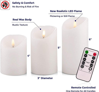 VENTA Set of 3 Warm Ivory Pillar Candles | Real Wax Battery Operated Candles with Flickering Flame | Timeless Year-Round Decor for Weddings, Mantels & Centerpieces