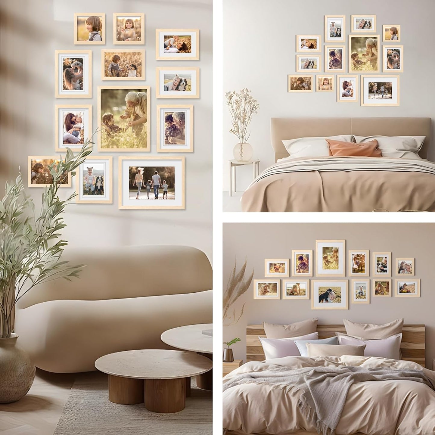 Egofine Picture Frame Set 12 Pack, Picture Frames Collage Wall Decor with Two 11x14, Two 8x10, Four 5x7, Four 4x6 for Wall and Tabletop, Made of Solid Wood, Covered by Plexiglass, Natural Wood