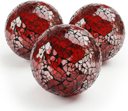 DomeStar 3PCS Decorative Balls for Bowls, 3 Inch Dark Red Orbs Glass Balls for Centerpiece Bowls Mosaic Sphere for Home Decoration Dining Table