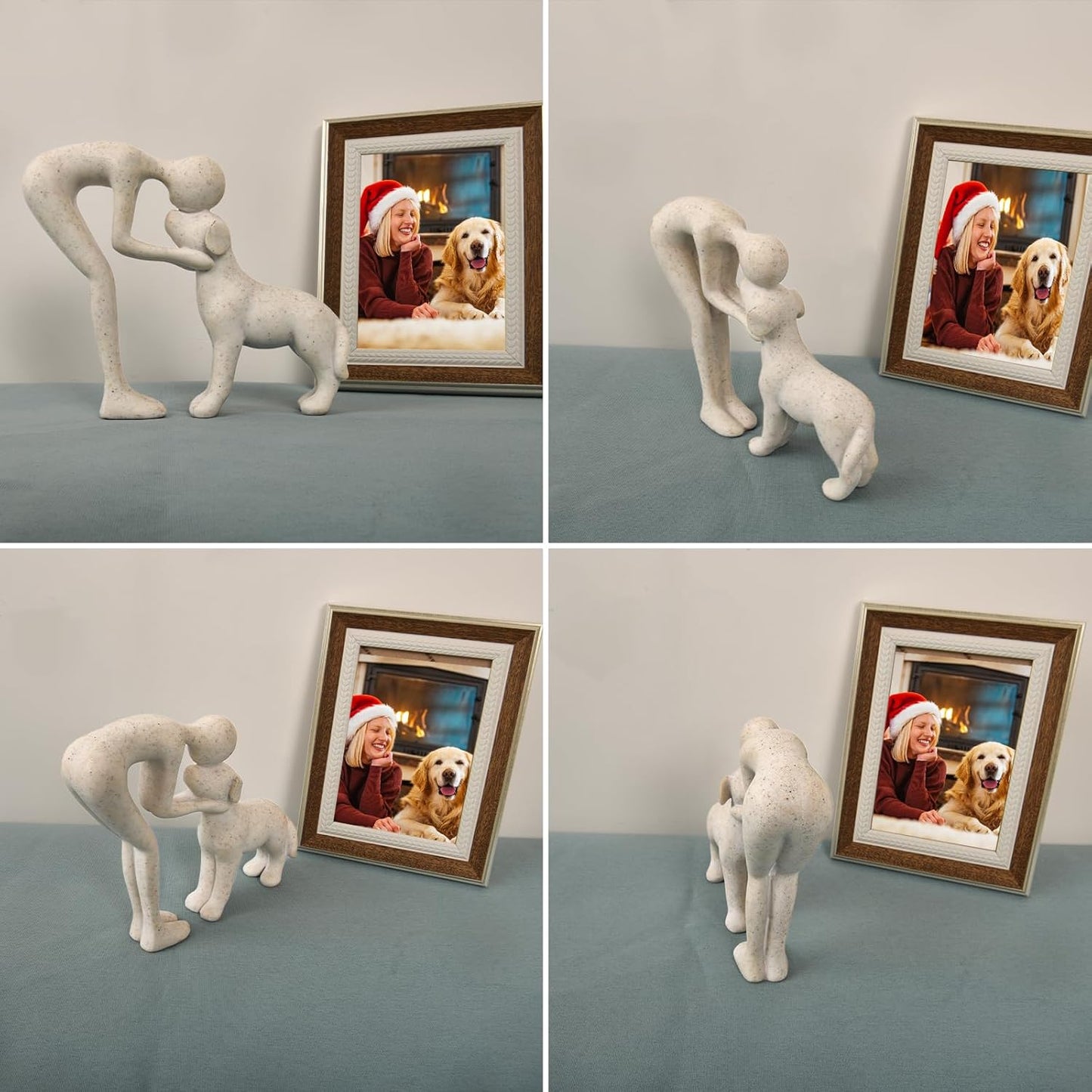 Abstract Resin Hand-Painted Sculpture of Person and Dog Bonding – Head-to-Head Intimate Figurine Decoration for Office、Living Room、Bedroom、Home， Memory Gifts for Pet Lovers (Sandstone)