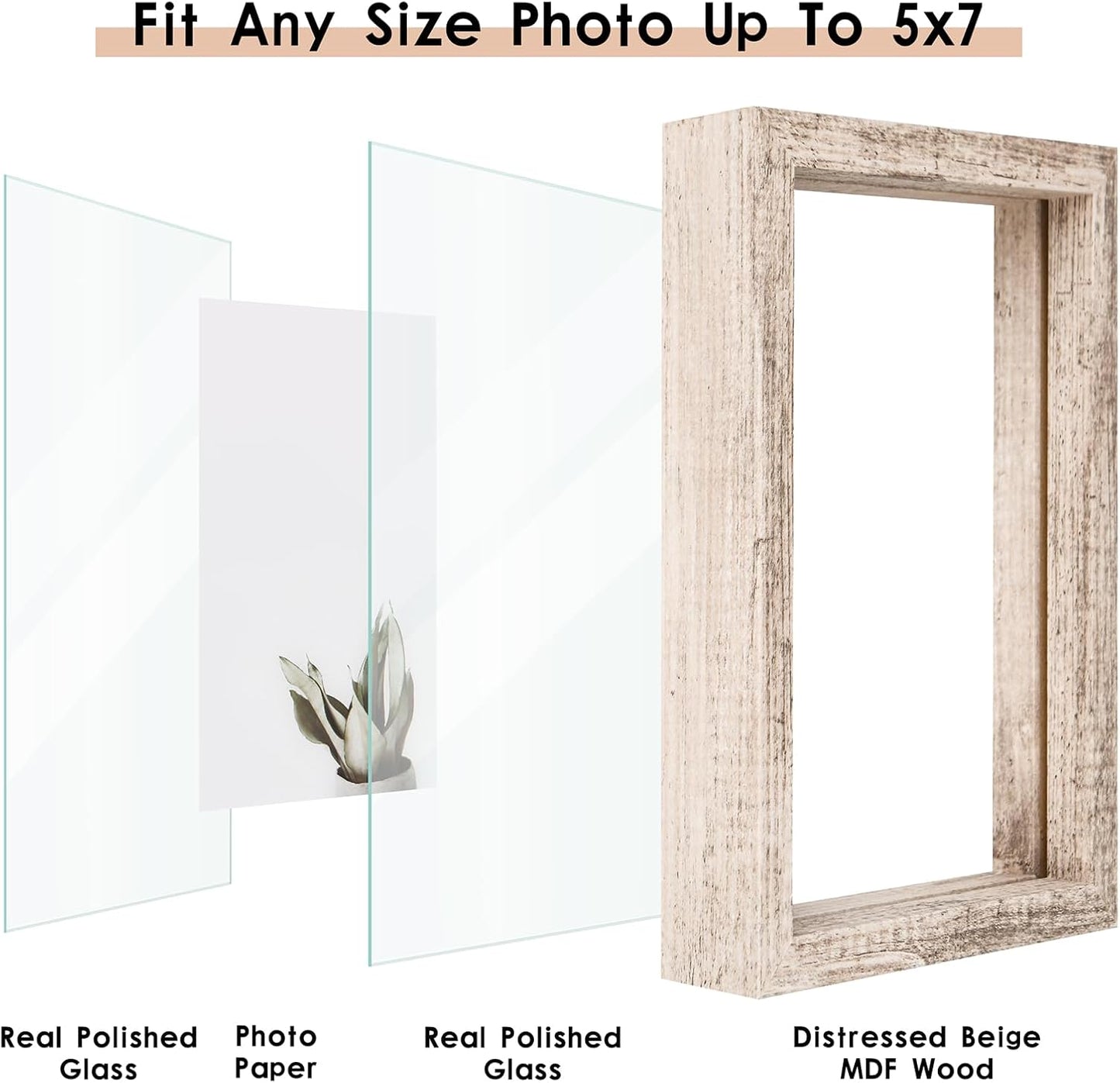 MUYE 11x14 Floating Frame Set of 2,Double Glass Rustic Frame,Display Any Size Photo up to 11x14,Wall Mount or Tabletop Standing,Natural