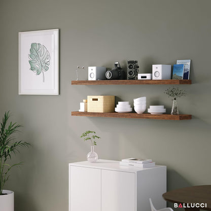 Ballucci Floating Shelves for Wall, 48" Wood Wall Shelf Set of 2, with Invisible Brackets for Bathroom, Living Room, Bedroom, Kitchen, Nursery, 8" Deep, Black