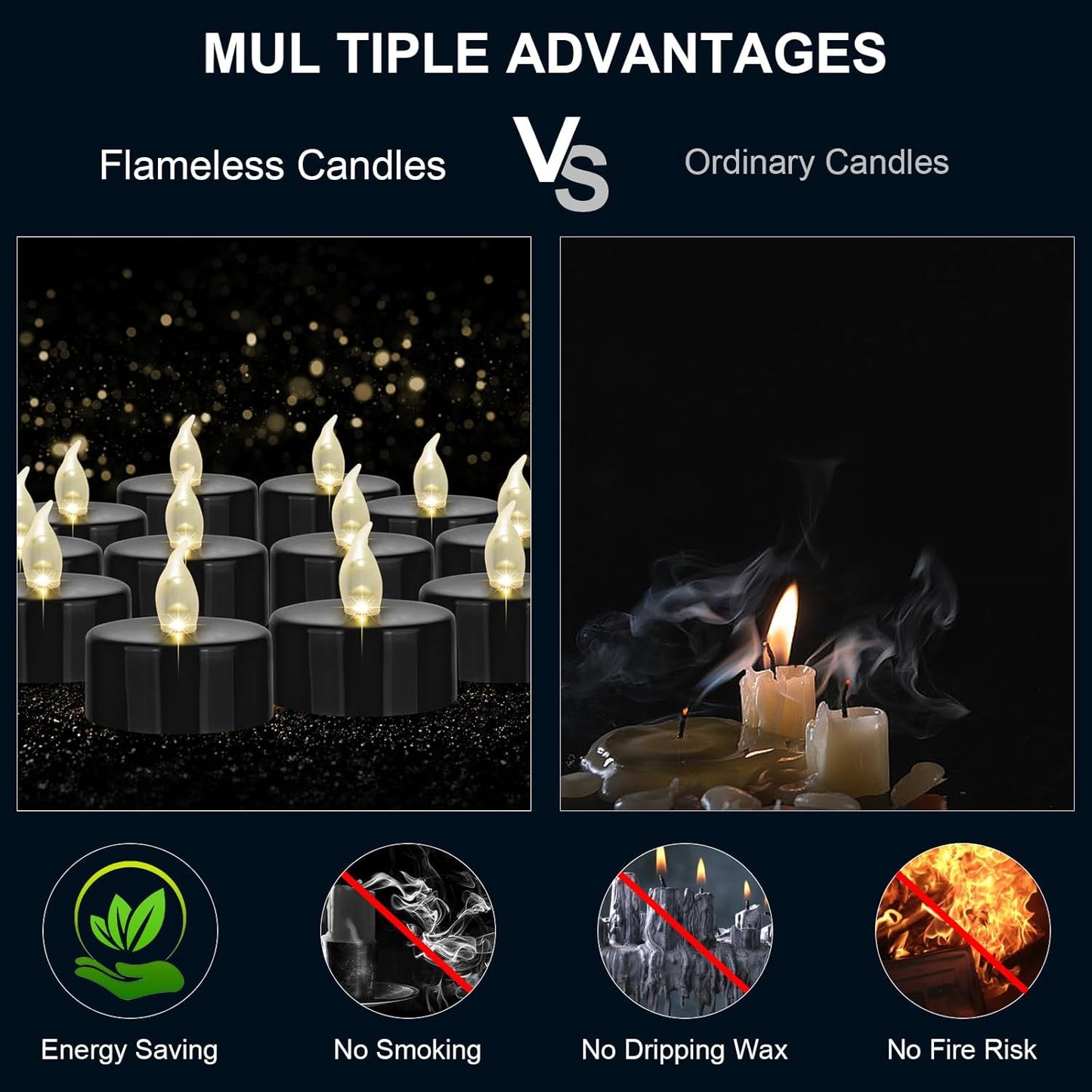 Battery Operated LED Tea Lights: 24PACK Flameless Votive Candles Lamp Realistic and Bright Flickering Holiday Gift Long Lasting 200Hours for Seasonal & Festival Celebration Warm White