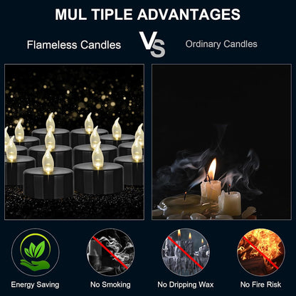 Battery Operated LED Tea Lights: 24PACK Flameless Votive Candles Lamp Realistic and Bright Flickering Holiday Gift Long Lasting 200Hours for Seasonal & Festival Celebration Warm White