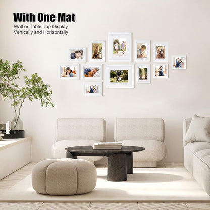 Egofine Picture Frame Set 12 Pack, Picture Frames Collage Wall Decor with Two 11x14, Two 8x10, Four 5x7, Four 4x6 for Wall and Tabletop, Made of Solid Wood, Covered by Plexiglass, Natural Wood