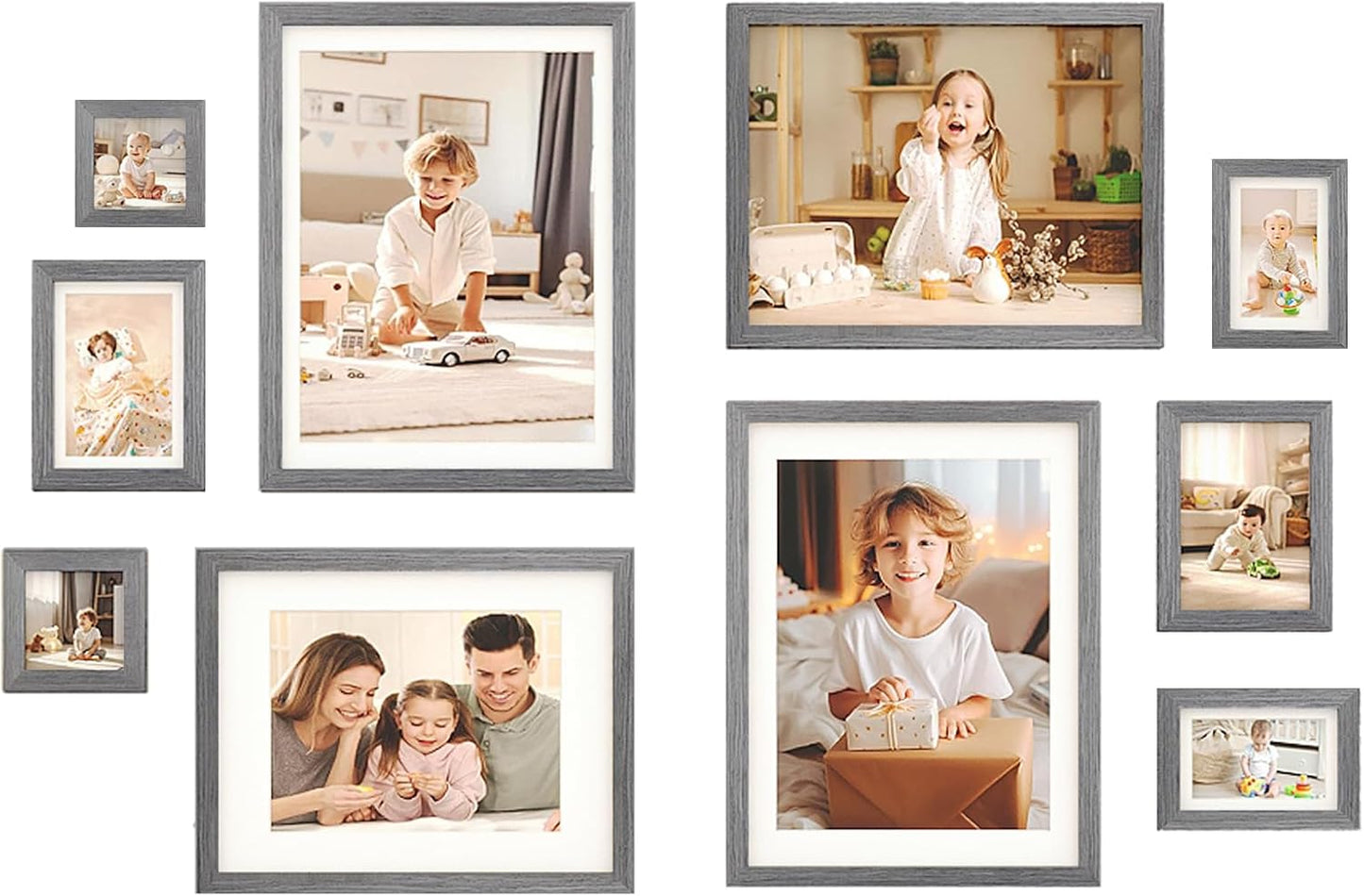Egofine Picture Frame Set 12 Pack, Picture Frames Collage Wall Decor with Two 11x14, Two 8x10, Four 5x7, Four 4x6 for Wall and Tabletop, Made of Solid Wood, Covered by Plexiglass, Natural Wood