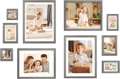 Egofine Picture Frame Set 12 Pack, Picture Frames Collage Wall Decor with Two 11x14, Two 8x10, Four 5x7, Four 4x6 for Wall and Tabletop, Made of Solid Wood, Covered by Plexiglass, Natural Wood