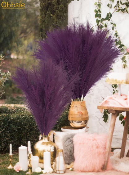 obbsie 50pcs Pink Faux Pampas Grass Decor, 21.6" Short Artificial Floral Branches Vase Filler Flower Arrangement for Home Wedding Boho Outdoor Decor