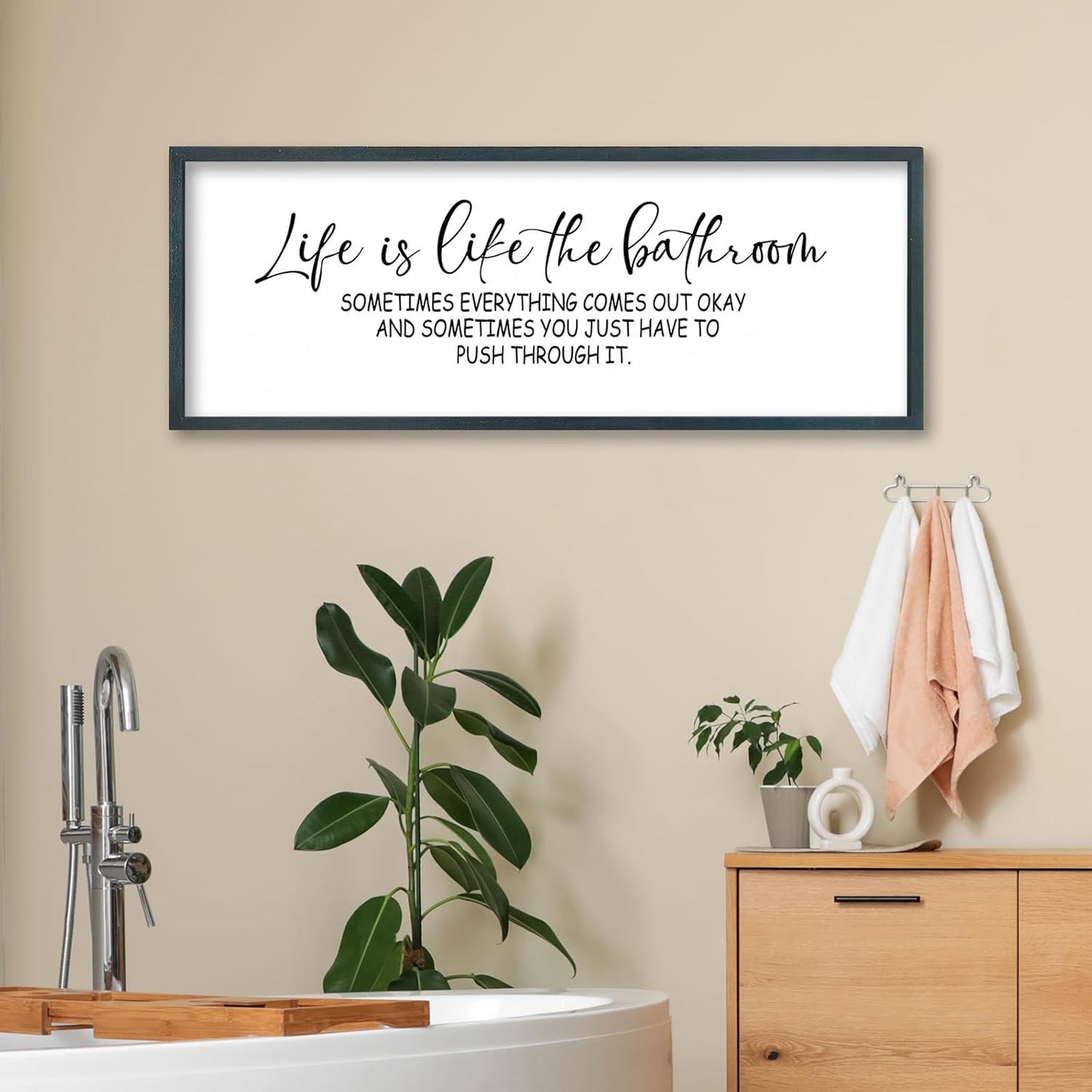 FZMHASLWW Gather Sign Wall Decor 32"×12" Large Wooden Framed for Dining Room Simple Home Kitchen Hanging Art (Wood)