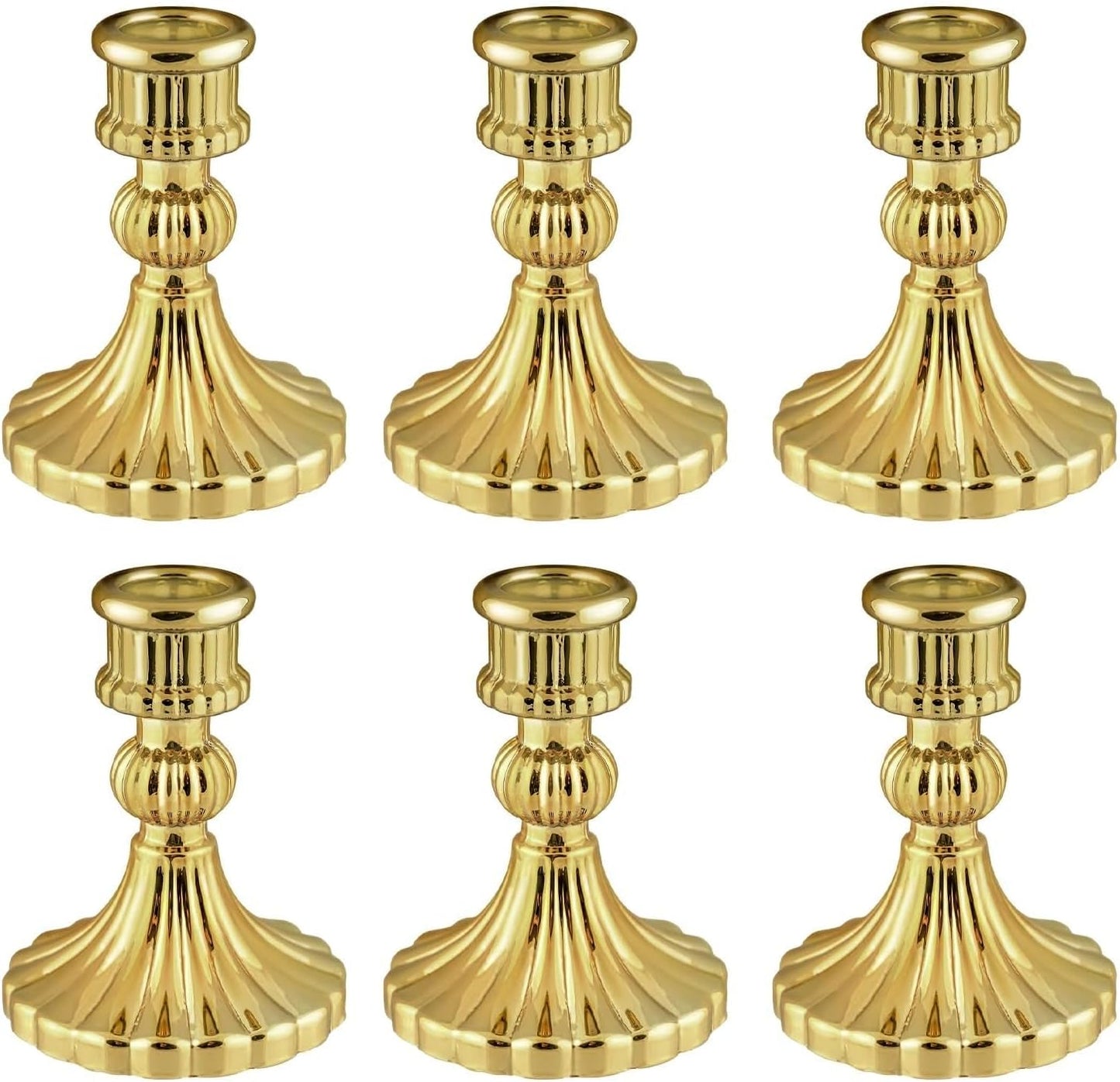 Glass Candlestick Holder,Striped Taper Candle Holders,Set of 6 Candle Stand for Table Centerpieces, Home Decor,Weddings,Festival and Parties (Clear Stripe Pattern)
