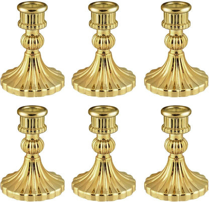 Glass Candlestick Holder,Striped Taper Candle Holders,Set of 6 Candle Stand for Table Centerpieces, Home Decor,Weddings,Festival and Parties (Clear Stripe Pattern)