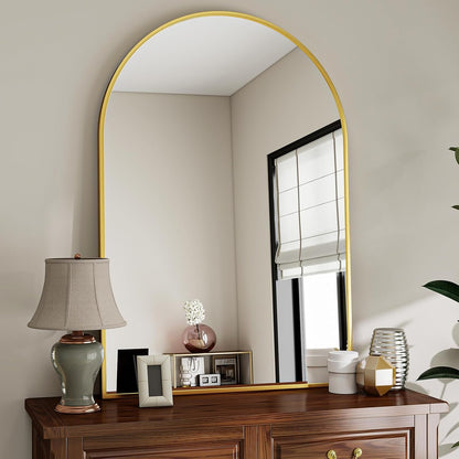 VooBang Arched Wall Mirror, 24 x 36 inch Arch Bathroom Mirror, Wall Mounted Vanity Mirror with Arch Metal Frame, Modern Bathroom Vanity Mirror for Bedroom, Living Room, Hanging or Leaning, Black
