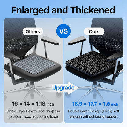 Gel Seat Cushion, Cooling seat Cushion (Super Large & Thick), Breathable Honeycomb Design Absorbs Pressure Points Seat Cushion, Gel Cushion for Office Chair, Home Car seat Cushion for Wheelchair
