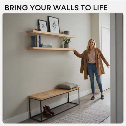 Homeforia 24 inch Natural Floating Shelf, High End Solid Real Wood 24inch Small Floating Shelves for Wall Mounted, Natural Wooden Floating Shelves, Heavy Duty Bracket, 24 X 6.5 X 1.75 in, Set of 2