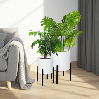ARNIS Modern Plant Pots, Set of 2 Large Planters with Stand, Decorative Planters, Metal Pots with Drainage Holes for Living Room, Office, Garden or Balcony, 8.25 &10.5 Inch, Dirt