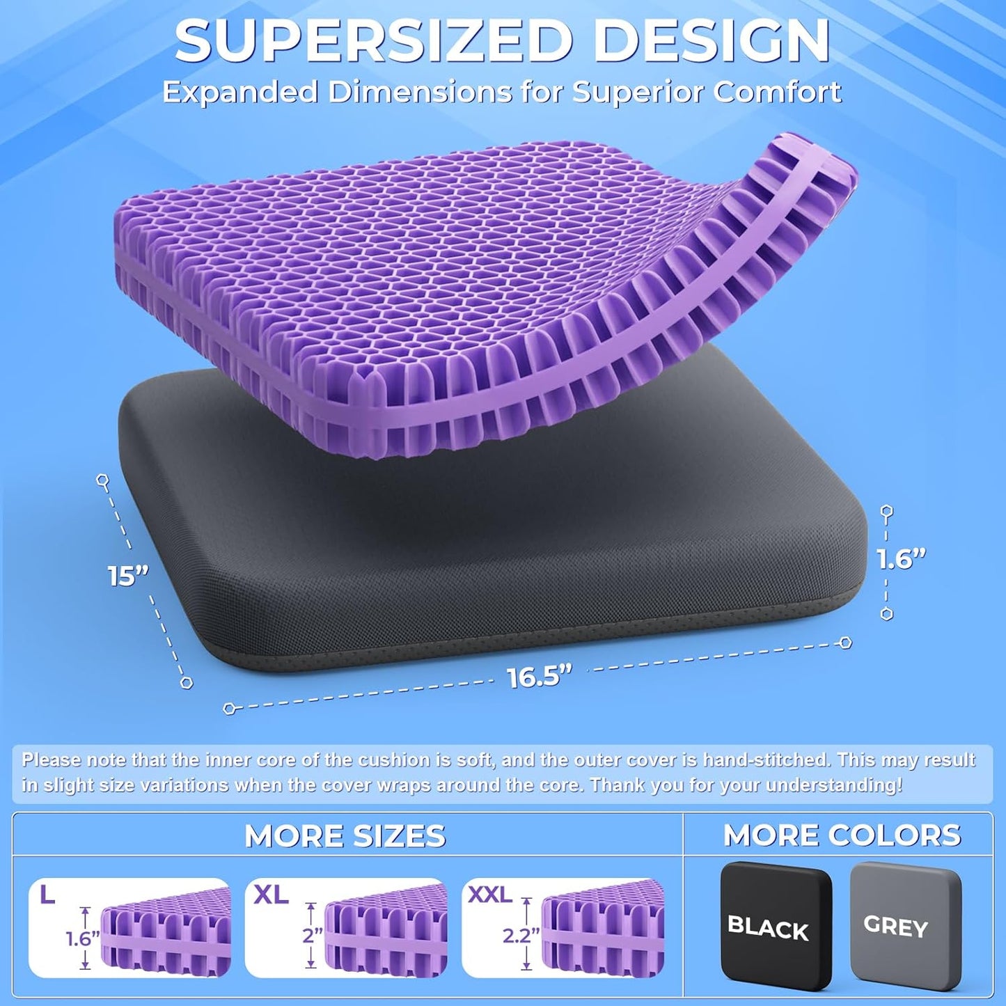 TushGuard Gel Seat Cushion for Long Sitting, Enlarged & Thickened Patent Design, Breathable Cooling for Office Chair, Soft Car Seat Cushion for Wheelchair (Standard, Black)