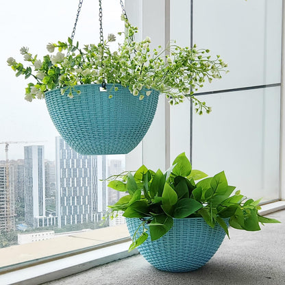 RooTrimmer Hanging Planters for Indoor Outdoor Plants 8 and 10 Inch, 4 Packs Hanging Flower Pot with Drainage Holes, Self-Watering Hanging Basket Perfect for Home, Office and Garden, White