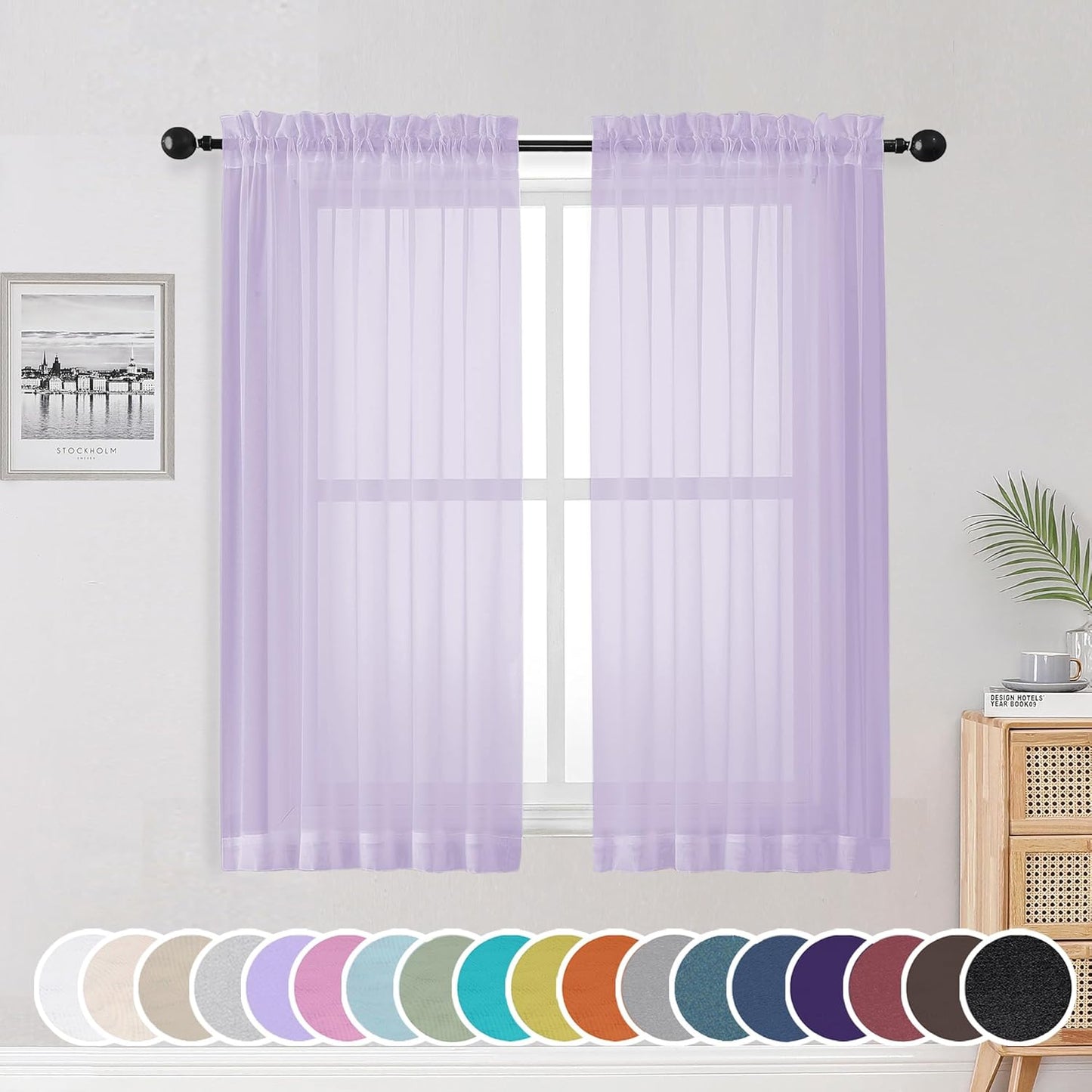 OWENIE Sheer Curtains 84 inches Long 2 Panels Set for Living Room/Bedroom, Rod Pocket Voile Sheer Panel Drapes, White, 2pcs, Each 42" W x 84" L - Colors A