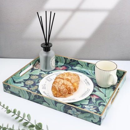 Spsyrine Serving Tray with Handles, Plastic Decorative Tray for Coffee Table, Living Room, Home Decor, Dianthus