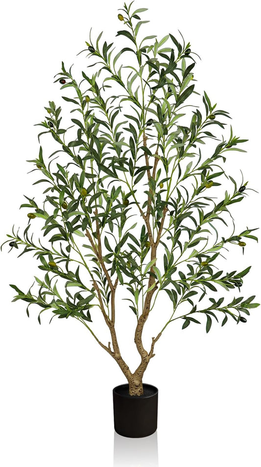Olive Trees Artificial Indoor 6FT Tall, Faux Olive Tree with Black Basic Planter, Lifelike Fake Olive Plant Decorative, Silk Leaves and Premium Plastic Trunk for Home Living Room Office Decor