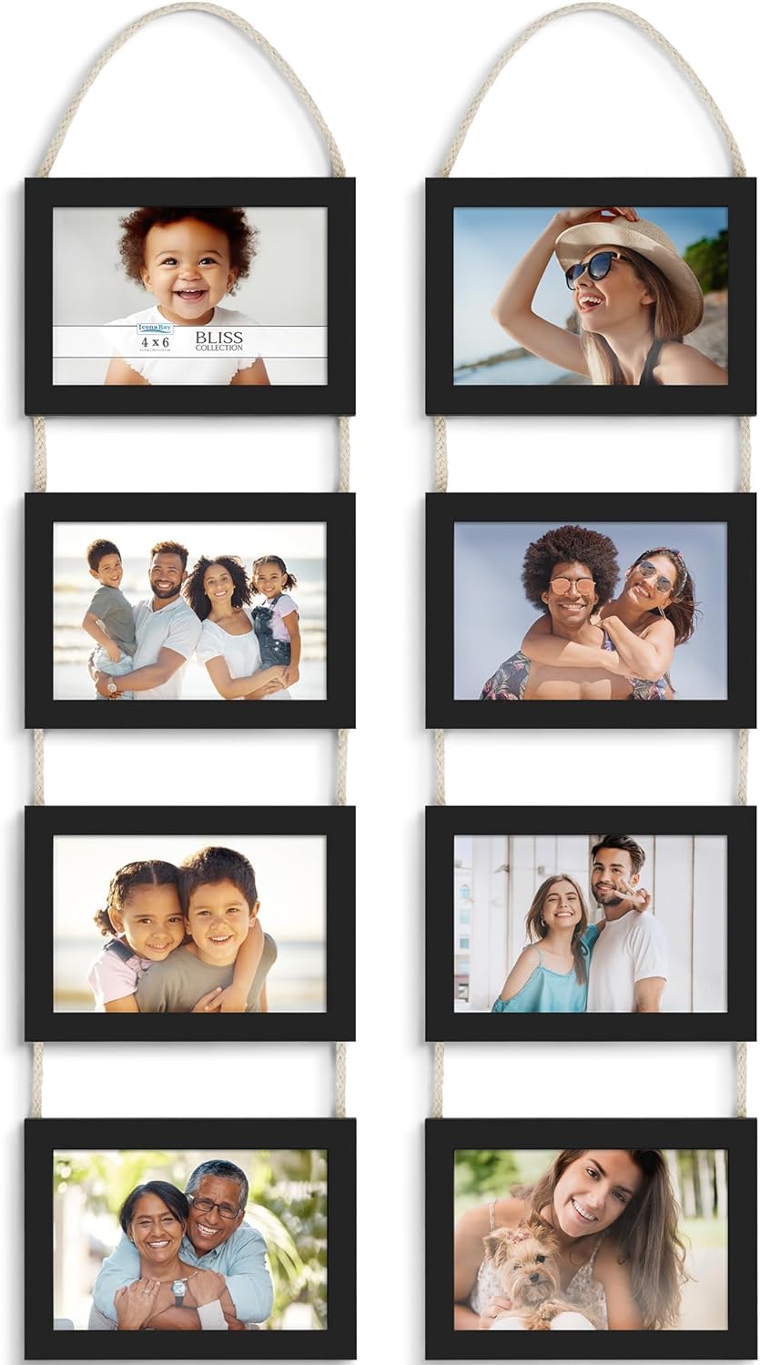 Icona Bay - 4x6 Wall Hanging Picture Frames Collage with 8 Openings - Distressed White, 2 Pack - Casual Style Engineered Wood Frames - Wall Mount Only - Bliss Collection