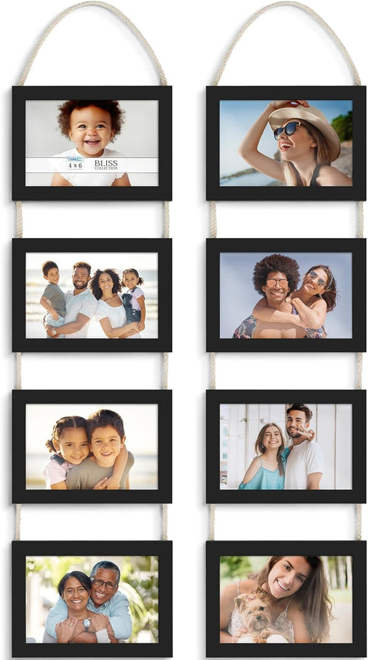 Icona Bay - 4x6 Wall Hanging Picture Frames Collage with 8 Openings - Distressed White, 2 Pack - Casual Style Engineered Wood Frames - Wall Mount Only - Bliss Collection