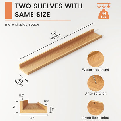FLYJOE Picture Ledge Shelf, Floating Shelves Set of 2, 48 Inches Long Large Nursery Book Shelves for Toys Storage, Kids Bookshelf Wall Mounted for Living Room Bedroom Decor Books Photo Frames, Walnut