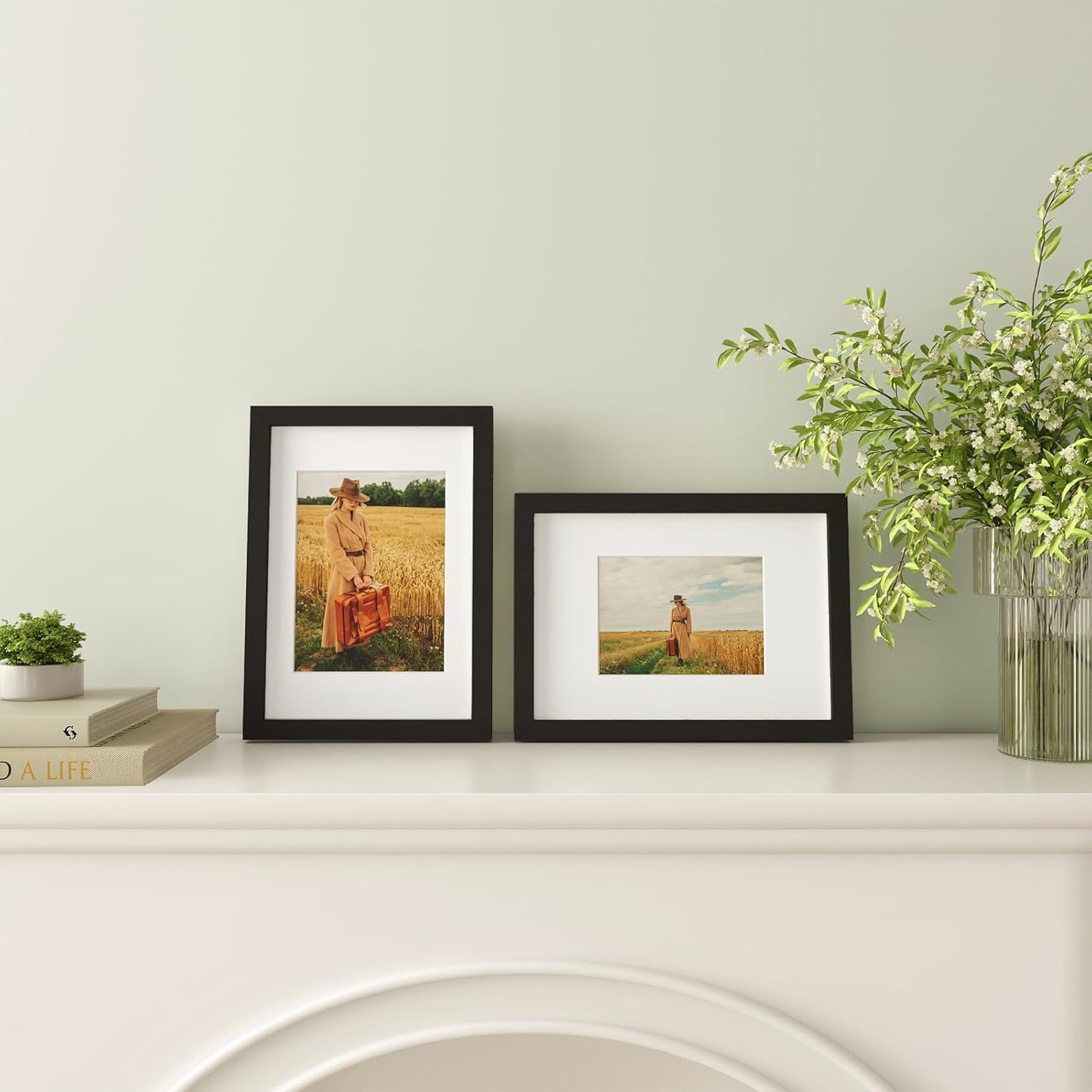 Egofine 12x16 Picture Frame Black, Covered by Plexiglass Made of Solid Wood, Display Pictures 9x12 and 11x14 with Mat or 12x16 Without Mat, for Wall Mounting Photo Frame - Colors B