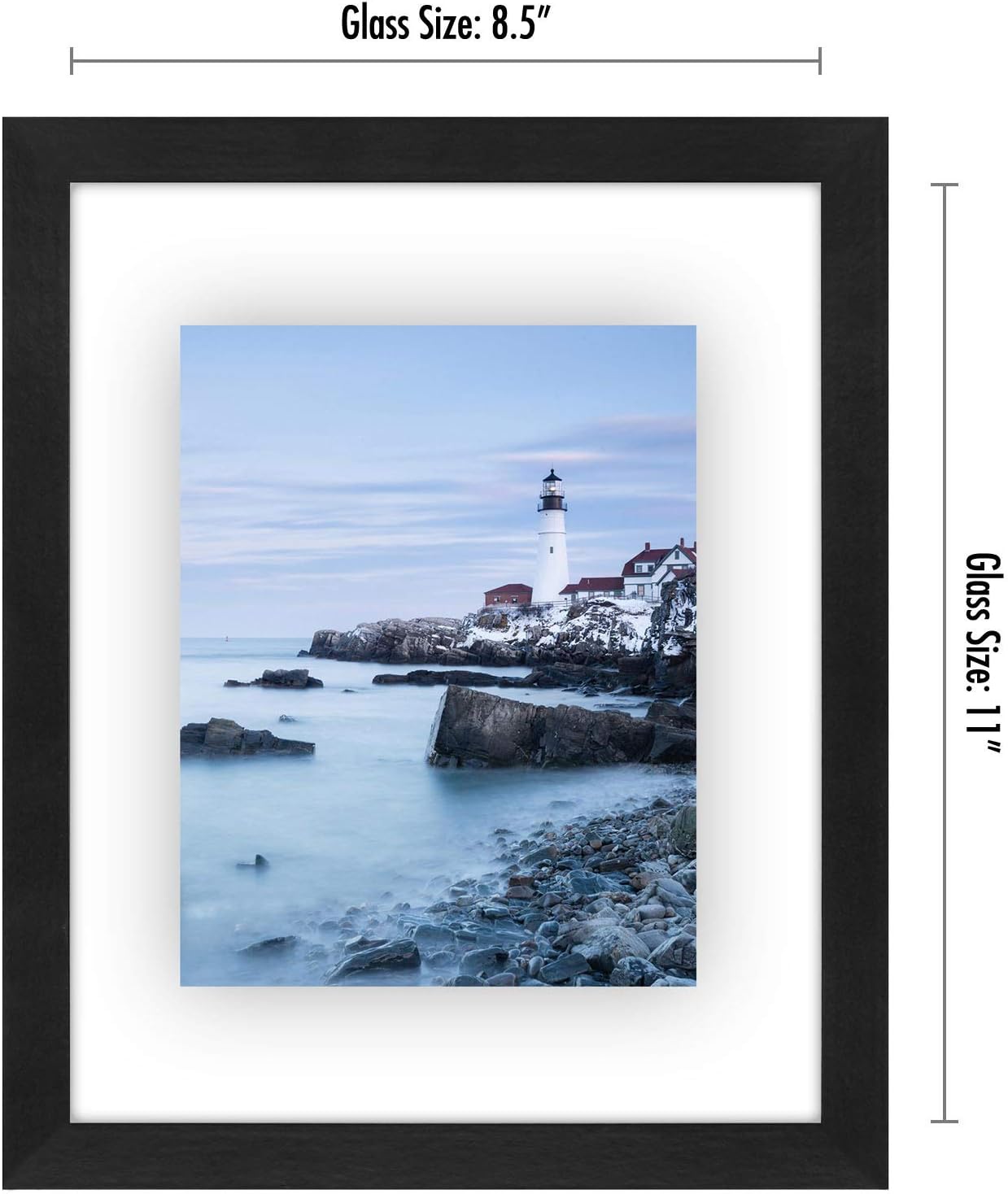 Americanflat 8.5x11 Floating Picture Frame with Polished Crystal-Clear Glass - Set of 2 - Use as 5x7 Frame or Display 4x6 Photo - Signature Float Collection - Photo Frames for Wall Display - Black